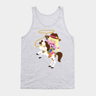 Cowgirl, Sheriff, Horse, Lasso, Blonde Hair Tank Top